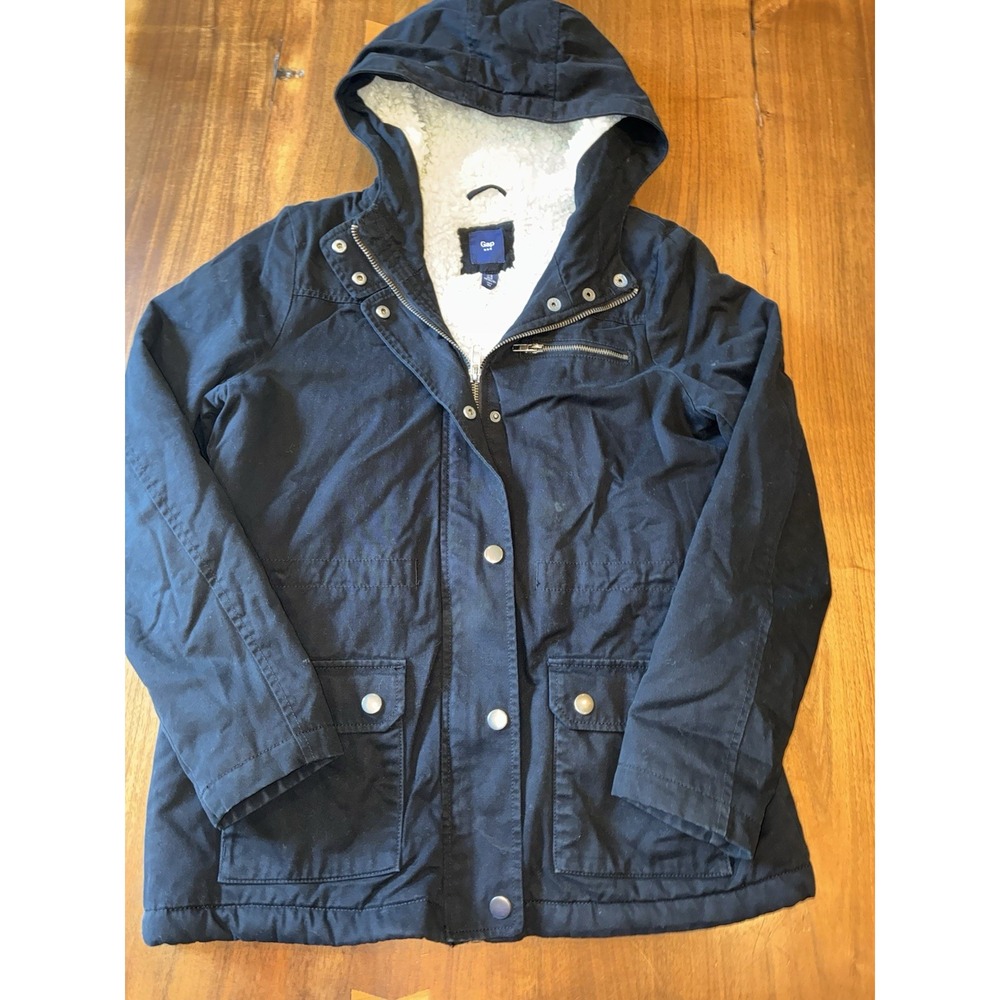 Gap Parka Womens M Navy Blue Full Zip Hooded Chore Sherpa Lined Utility Y2K VTG